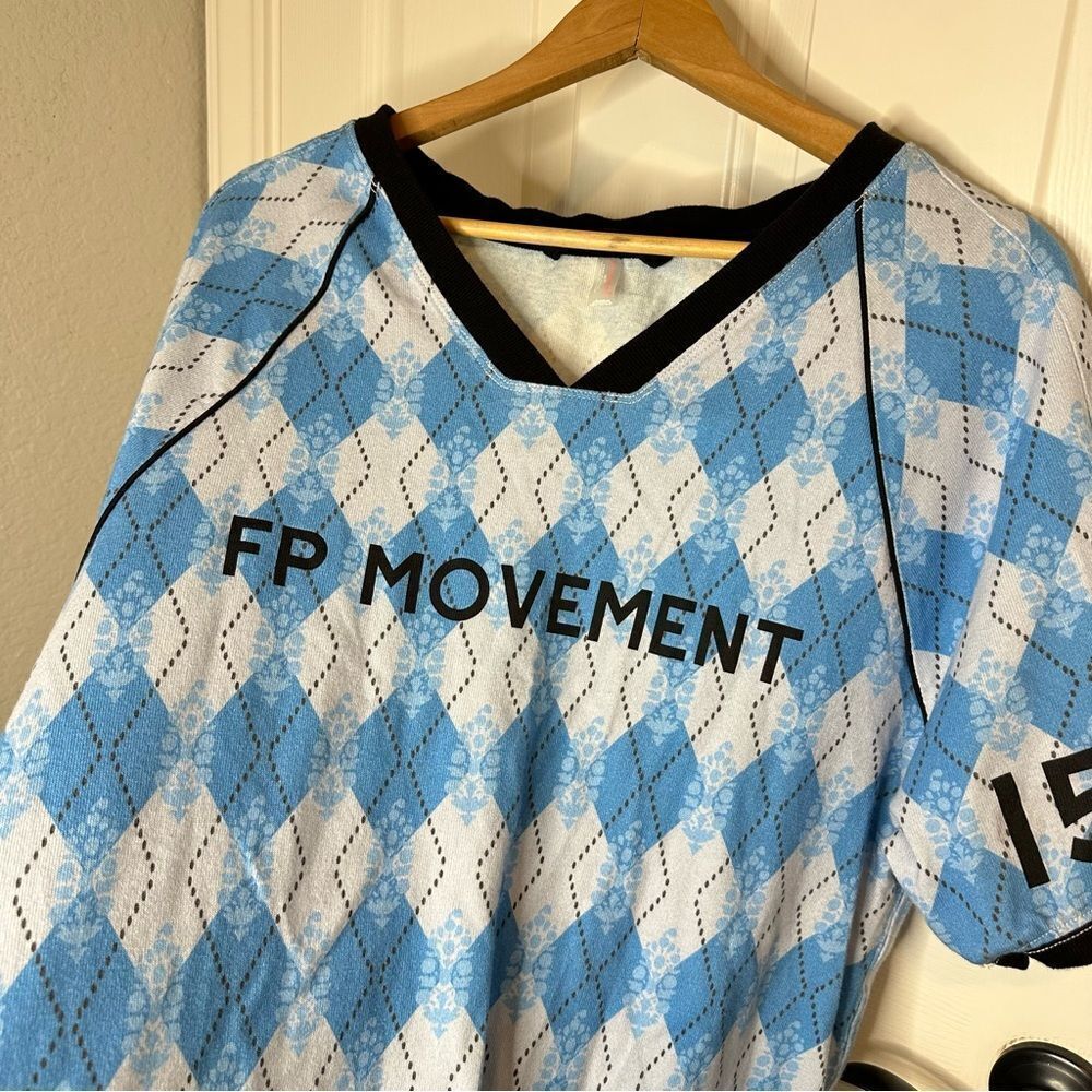 Free People FP Movement Argyle Light Blue Combo Baseline Printed Tee XS Cozycore - Picture 3 of 10